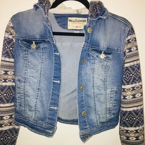 Pattered Sleeved Jean Jacket